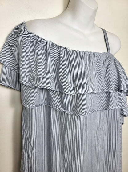 Crossroads blue striped ruffled one shoulder viscose dress | Size 18
