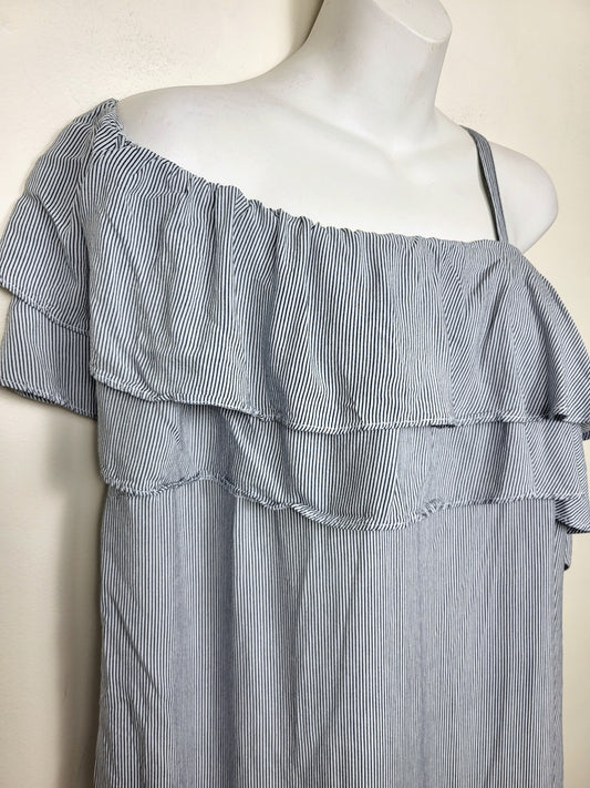 Crossroads blue striped ruffled one shoulder viscose dress | Size 18