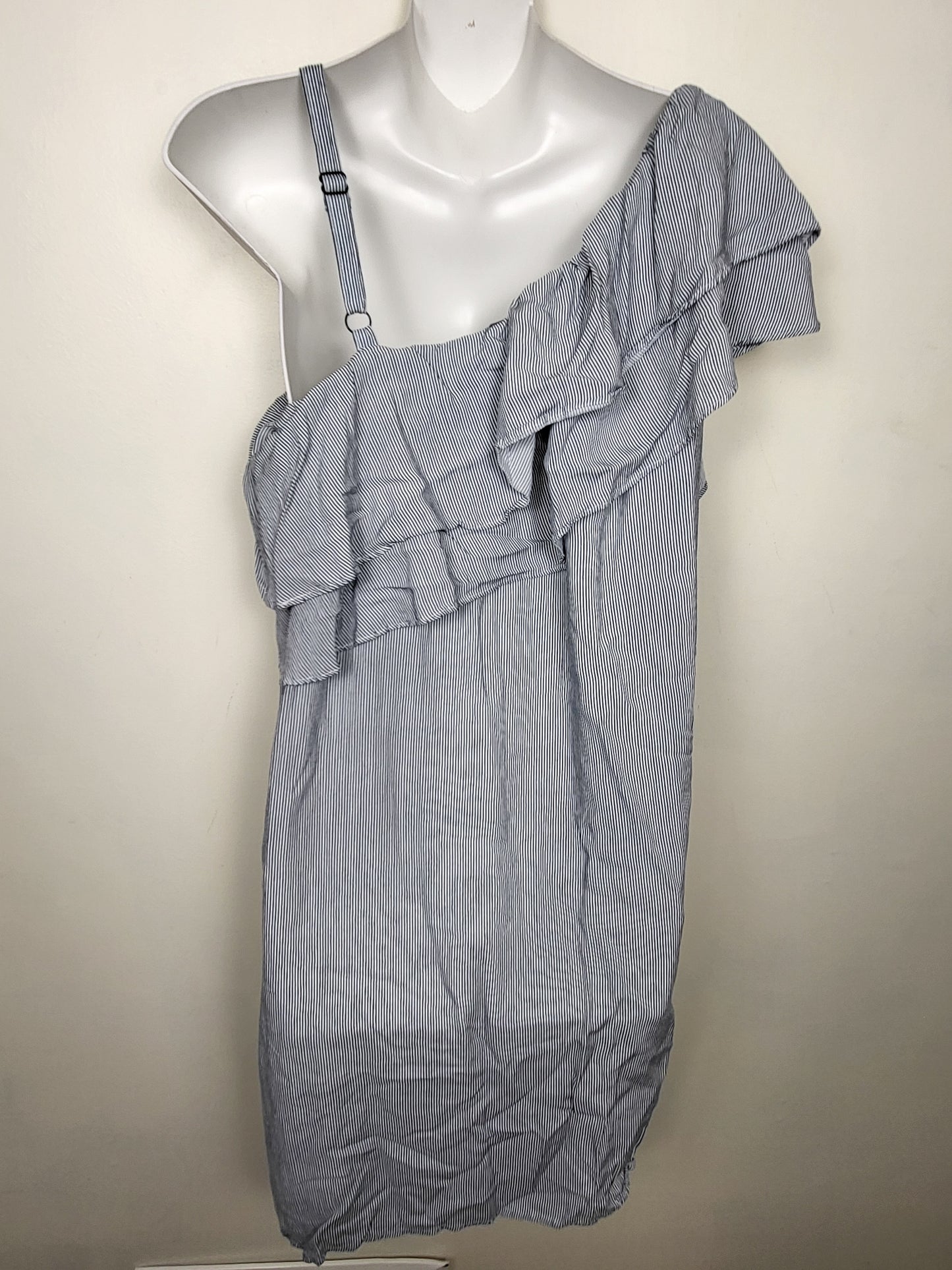 Crossroads blue striped ruffled one shoulder viscose dress | Size 18