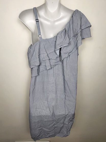 Crossroads blue striped ruffled one shoulder viscose dress | Size 18