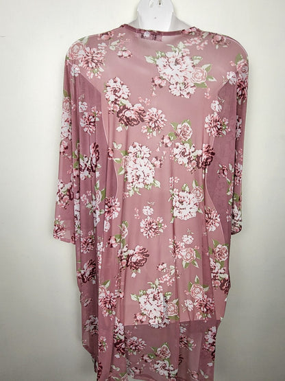 Majora pink floral print open kimono top | Sizes like 2X