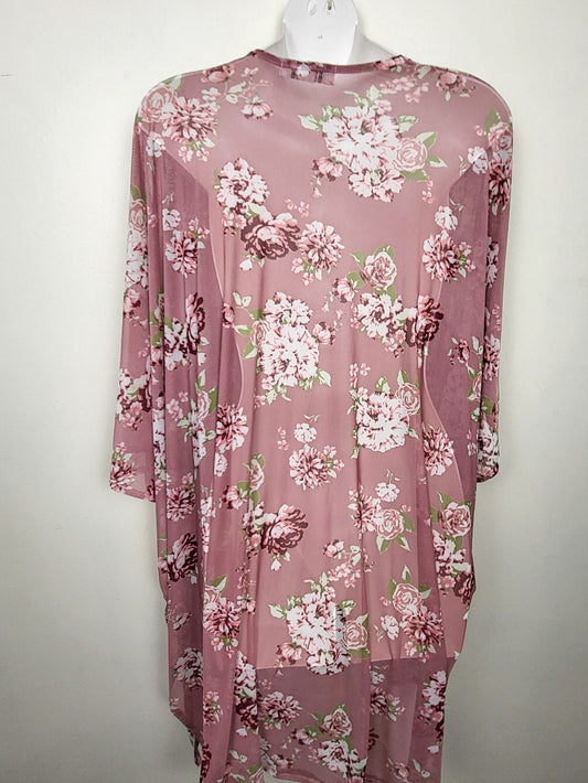 Majora pink floral print open kimono top | Sizes like 2X
