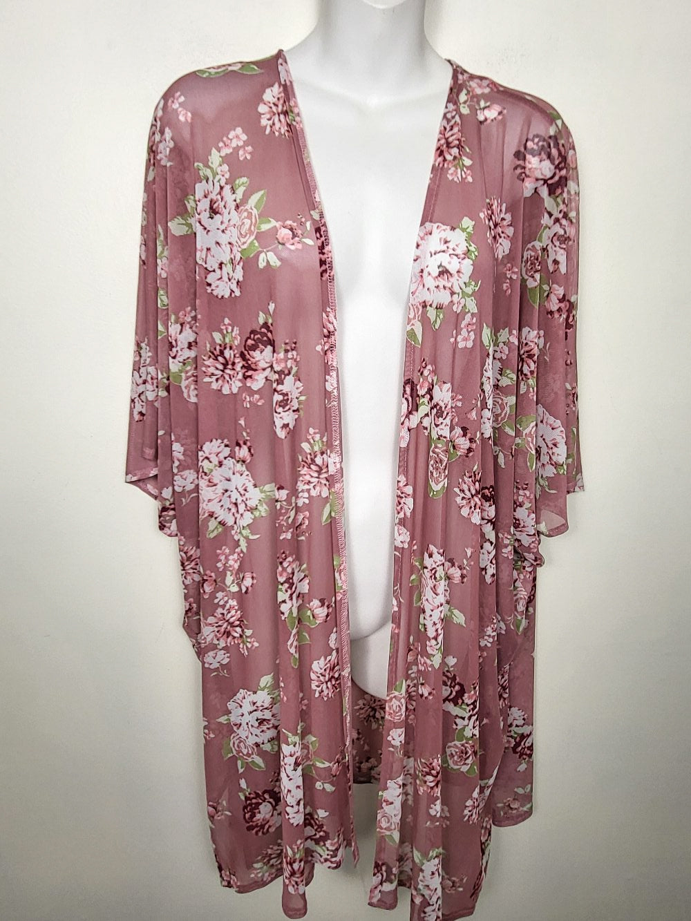 Majora pink floral print open kimono top | Sizes like 2X