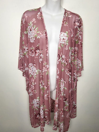 Majora pink floral print open kimono top | Sizes like 2X
