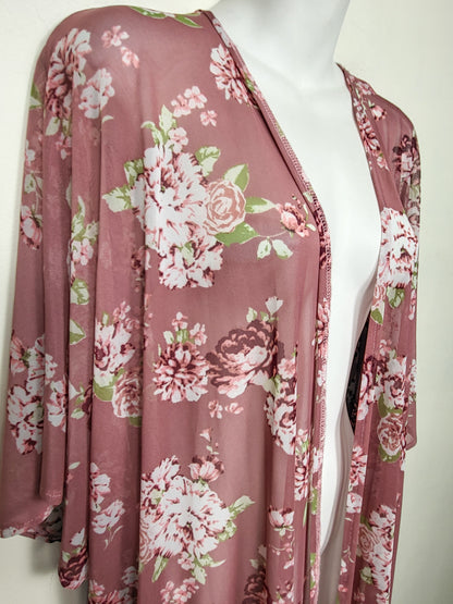 Majora pink floral print open kimono top | Sizes like 2X