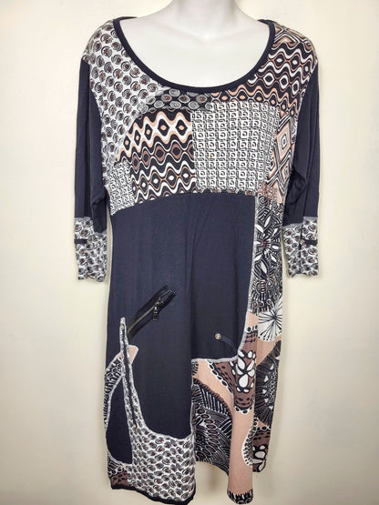 Linea Domani abstract print rayon dress | Size XL