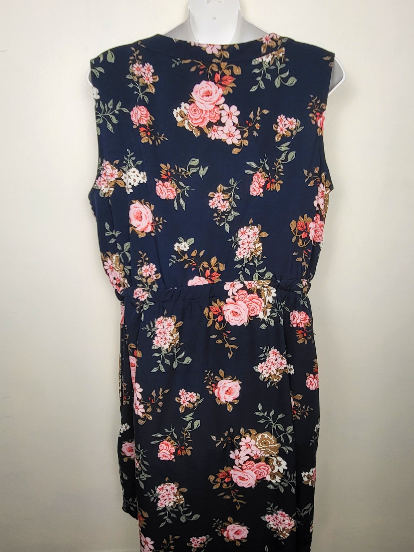 Warehouse One navy floral print half button dress | Size XL