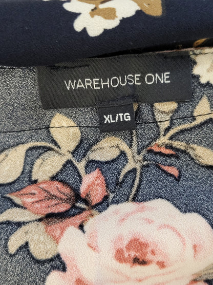 Warehouse One navy floral print half button dress | Size XL