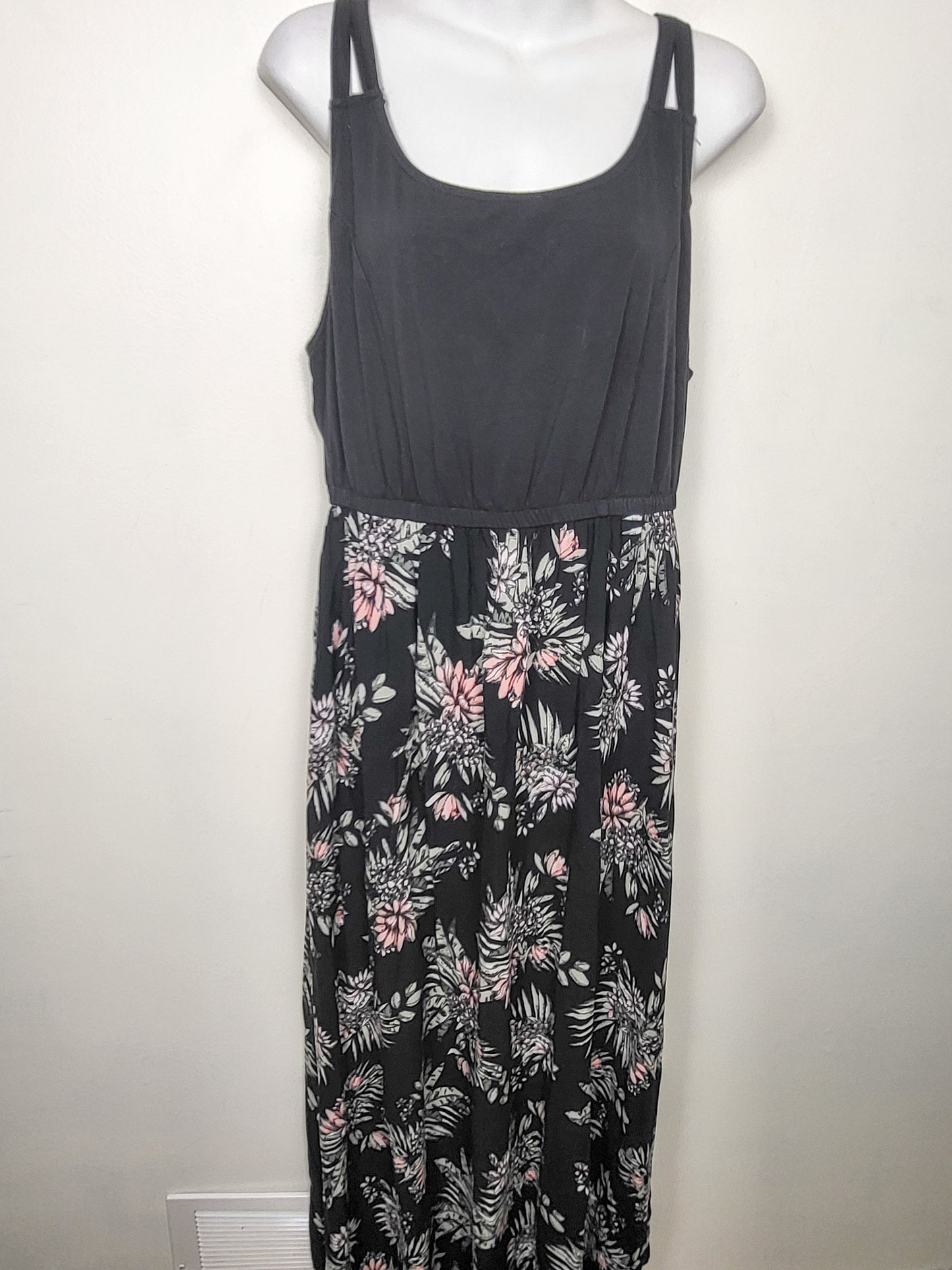 Warehouse One black floral print sleeveless maxi dress | Size XL