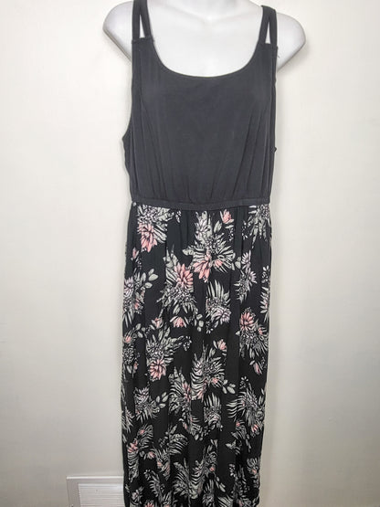 Warehouse One black floral print sleeveless maxi dress | Size XL