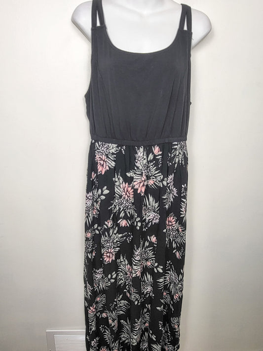 Warehouse One black floral print sleeveless maxi dress | Size XL