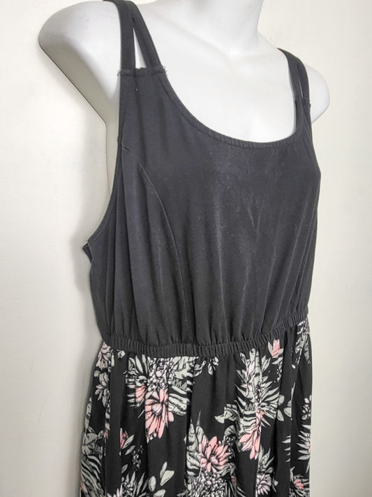 Warehouse One black floral print sleeveless maxi dress | Size XL
