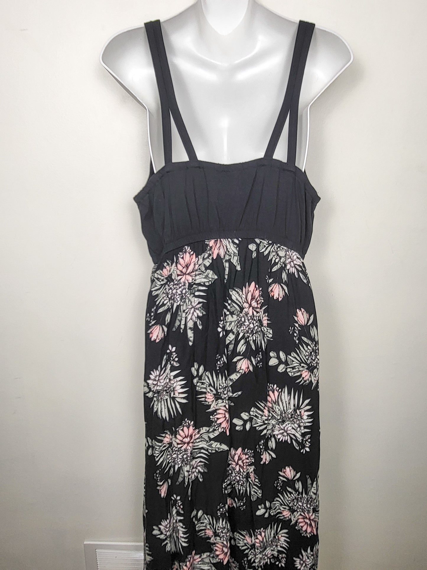 Warehouse One black floral print sleeveless maxi dress | Size XL