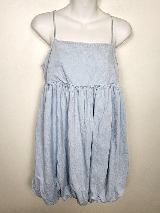 Divided denim sleeveless babydoll dress with bubble hem | Size MEDIUM