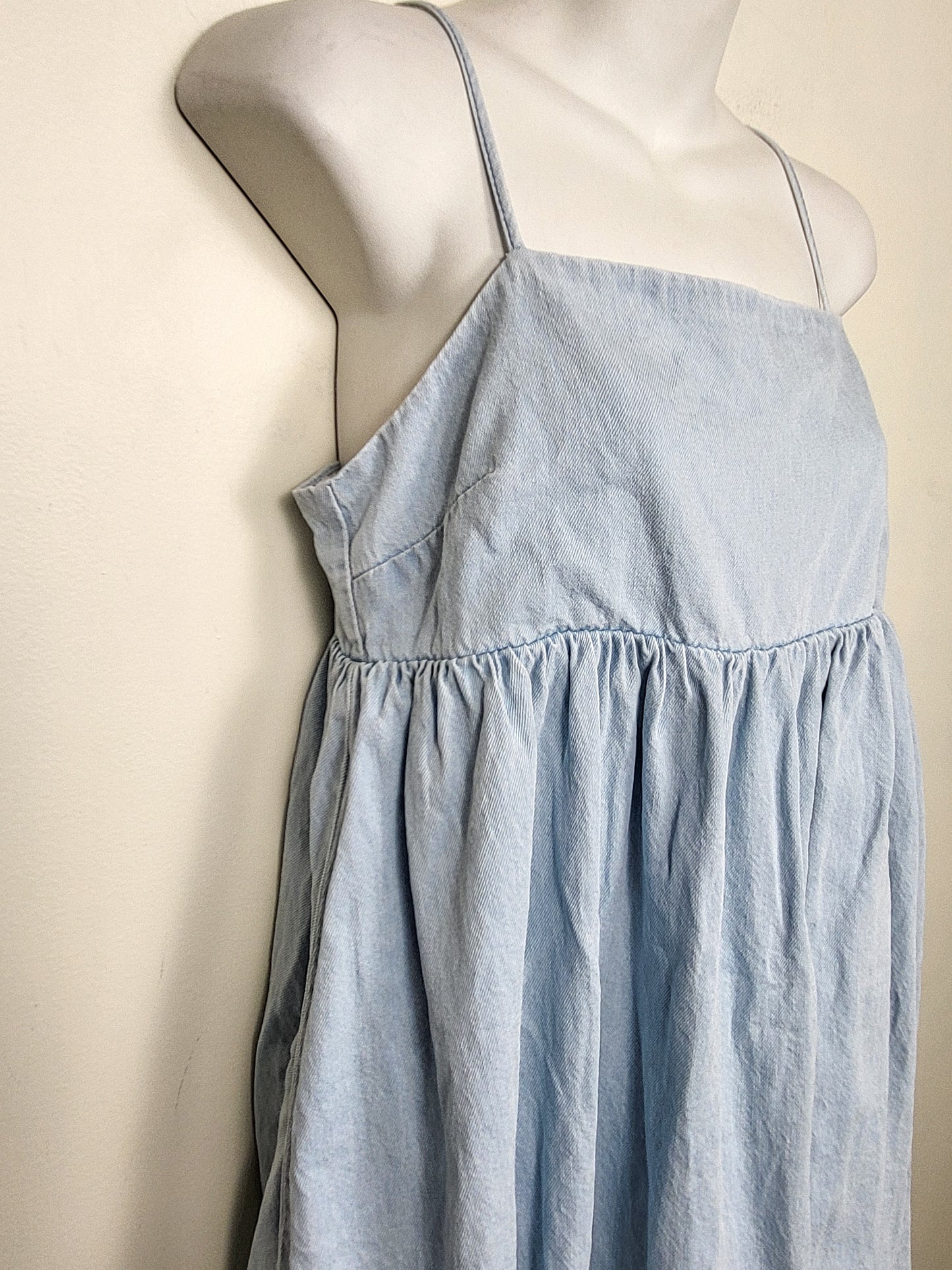 Divided denim sleeveless babydoll dress with bubble hem | Size MEDIUM