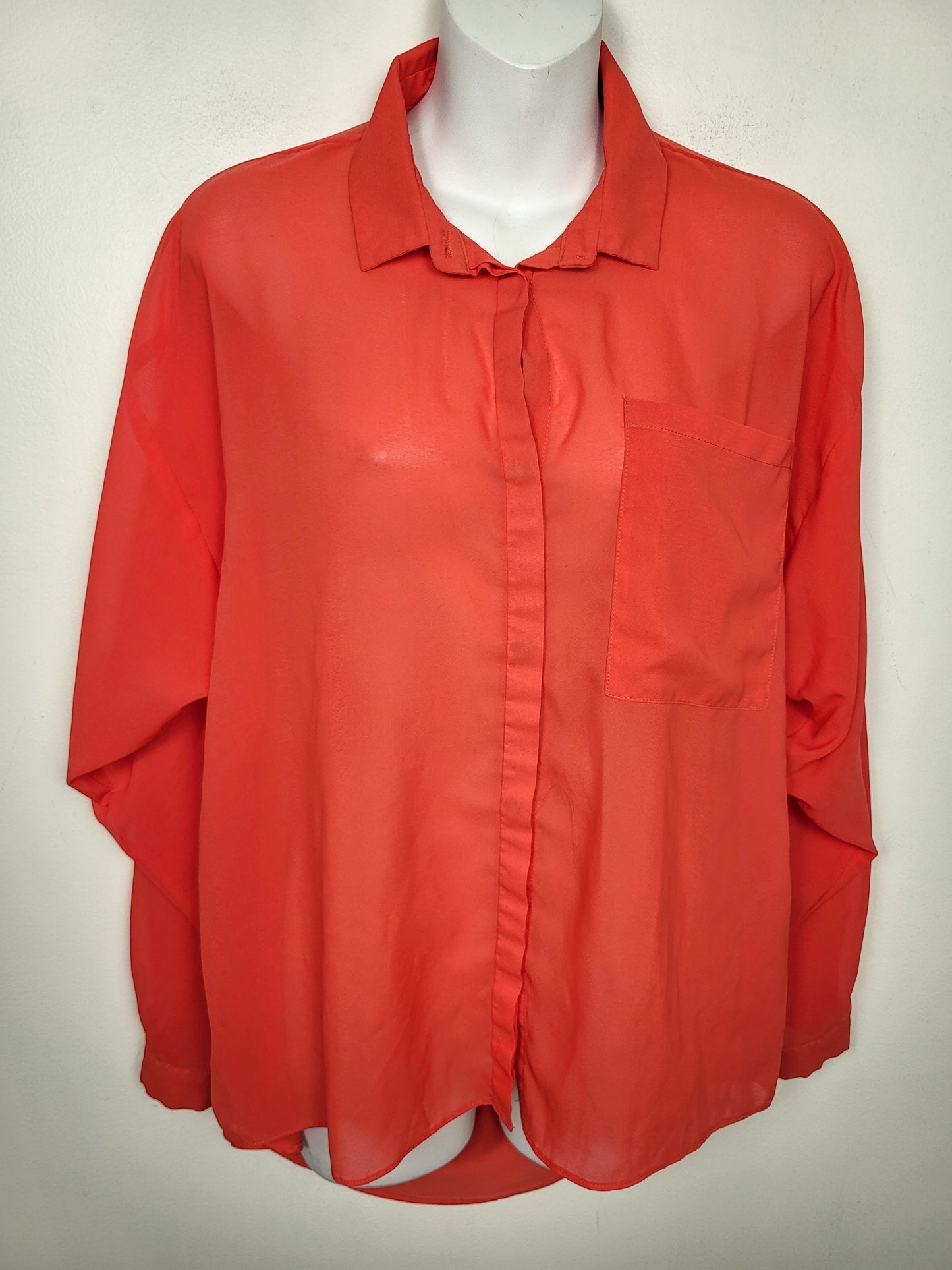 Covet coral orange sheer loose fit cut-out blouse | Size XS