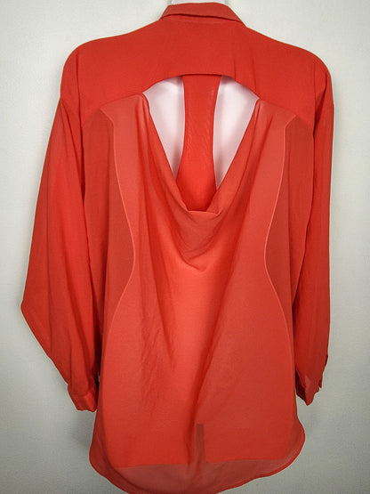 Covet coral orange sheer loose fit cut-out blouse | Size XS