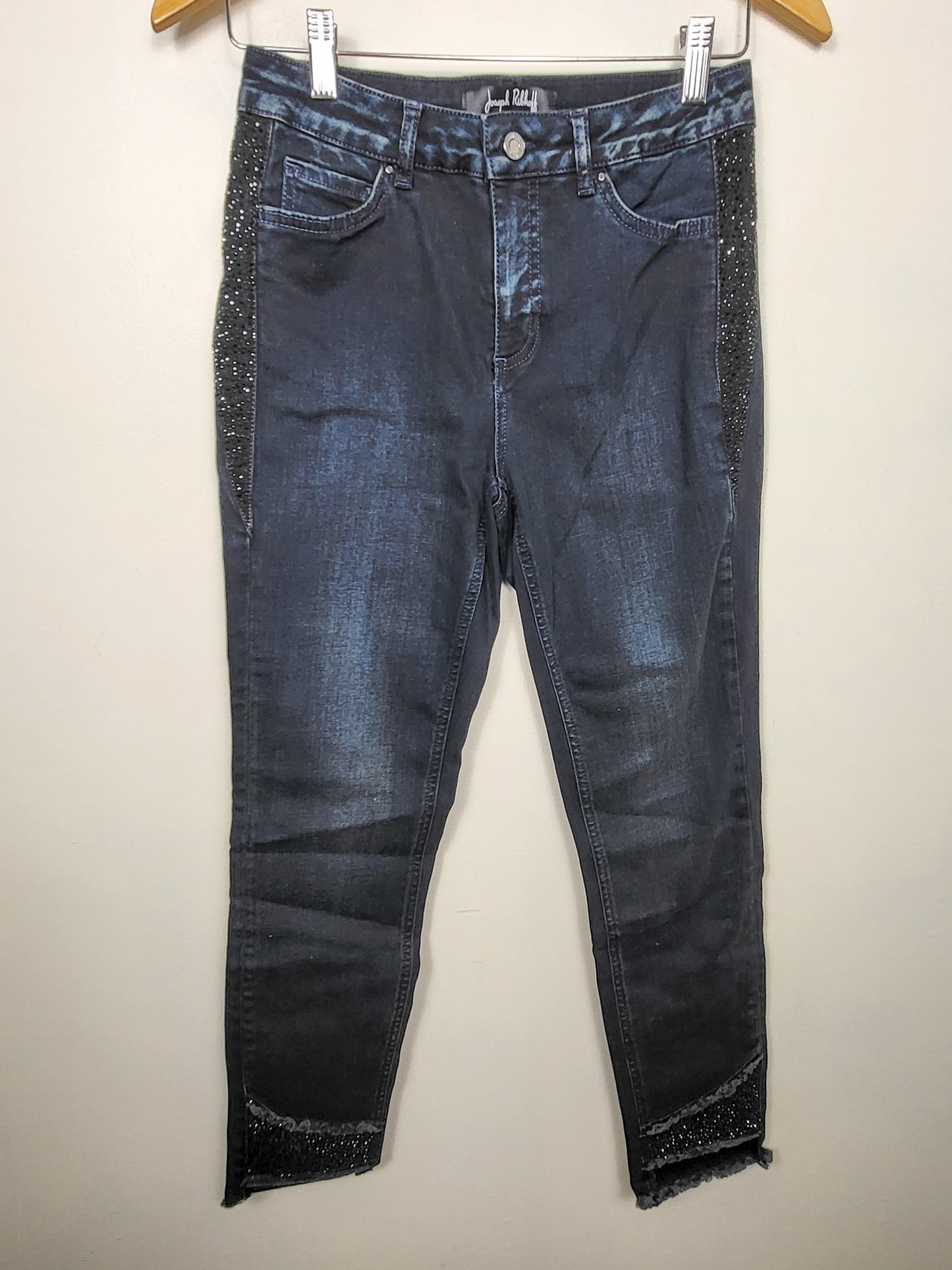 Joseph Ribkoff classic slim jeg jeans with rhinestone strips | Size 6