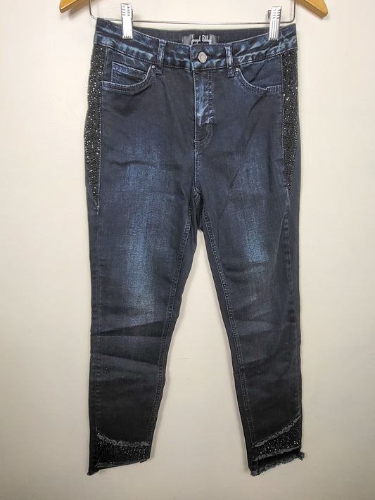 Joseph Ribkoff classic slim jeg jeans with rhinestone strips | Size 6
