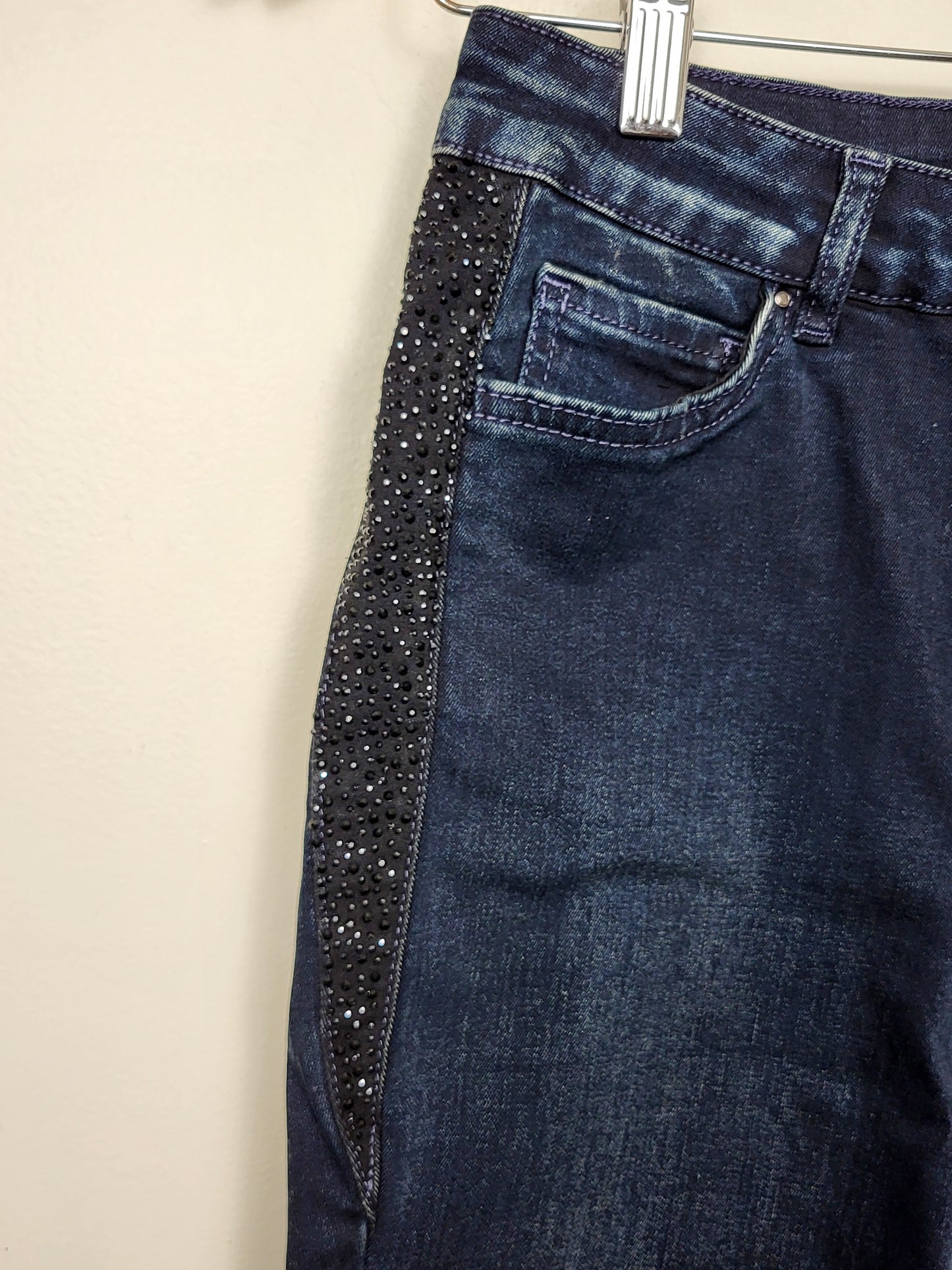 Joseph Ribkoff classic slim jeg jeans with rhinestone strips | Size 6
