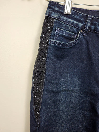 Joseph Ribkoff classic slim jeg jeans with rhinestone strips | Size 6