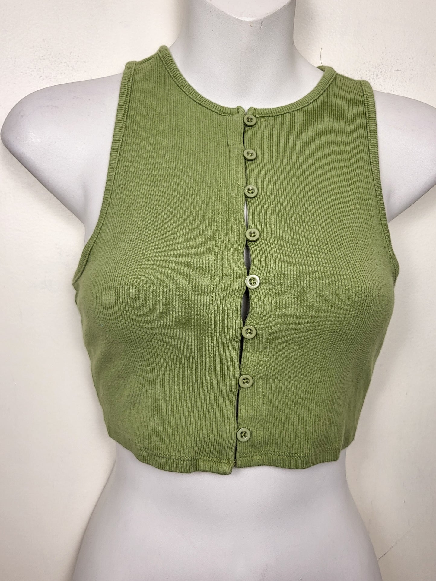 Garage green ribbed button down cropped tank top | Size SMALL