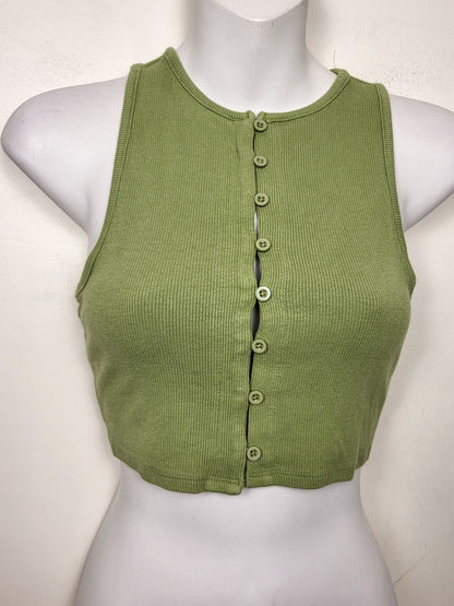 Garage green ribbed button down cropped tank top | Size SMALL