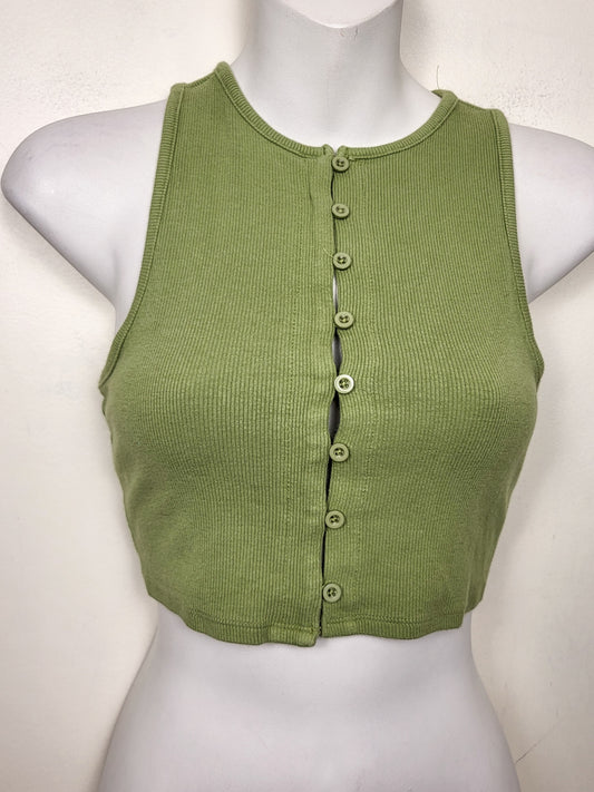 Garage green ribbed button down cropped tank top | Size SMALL