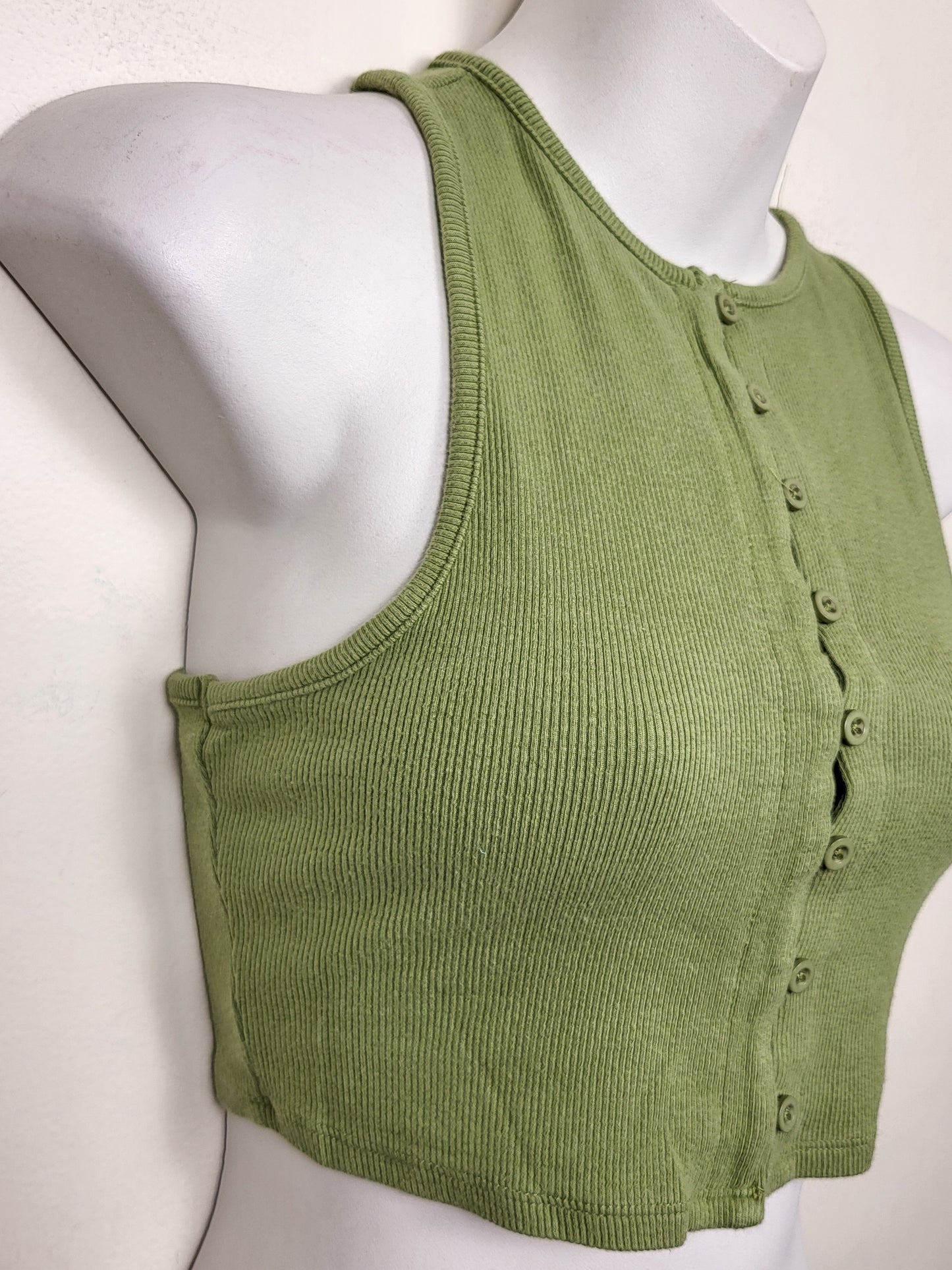 Garage green ribbed button down cropped tank top | Size SMALL