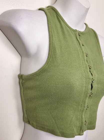 Garage green ribbed button down cropped tank top | Size SMALL
