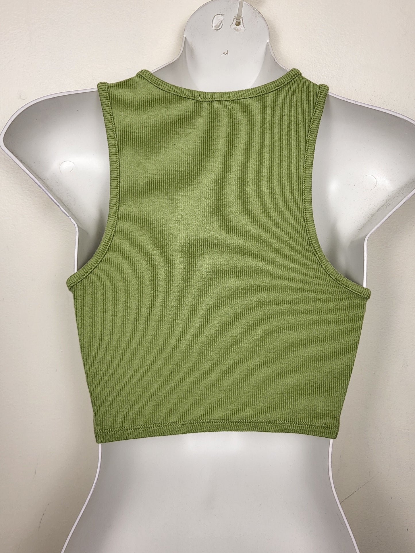 Garage green ribbed button down cropped tank top | Size SMALL