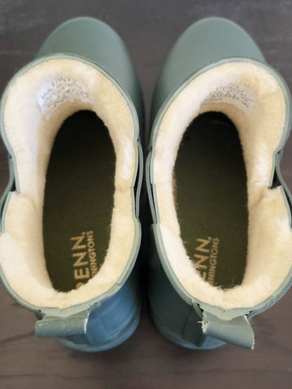 Penningtons Wide-Width Faux-Fur Lined Chelsea Rain Boots in matte sage green | Size 8WW