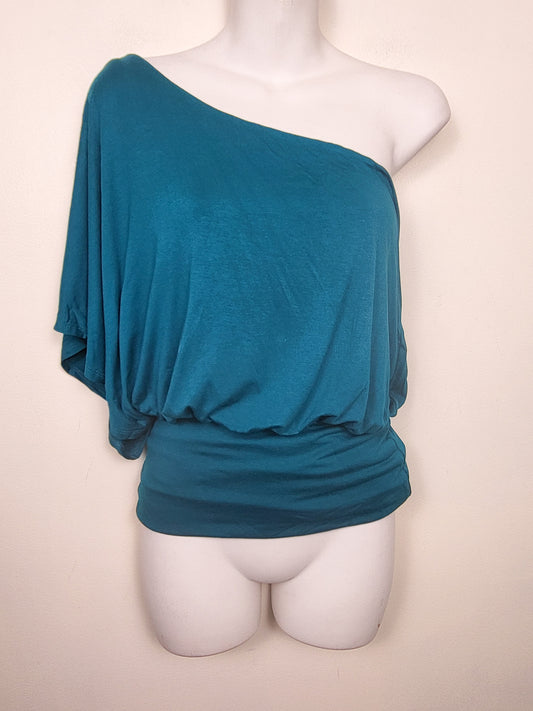 XXI (Forever 21) teal one shoulder rayon dolman top | Size SMALL