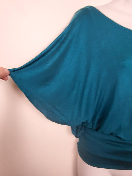 XXI (Forever 21) teal one shoulder rayon dolman top | Size SMALL