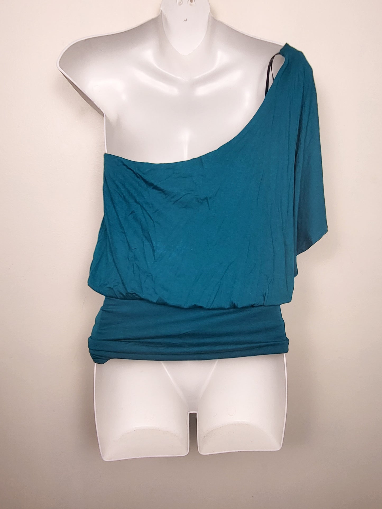 XXI (Forever 21) teal one shoulder rayon dolman top | Size SMALL