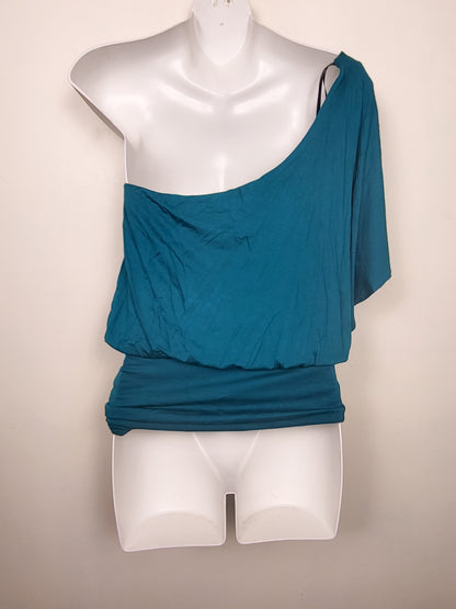 XXI (Forever 21) teal one shoulder rayon dolman top | Size SMALL