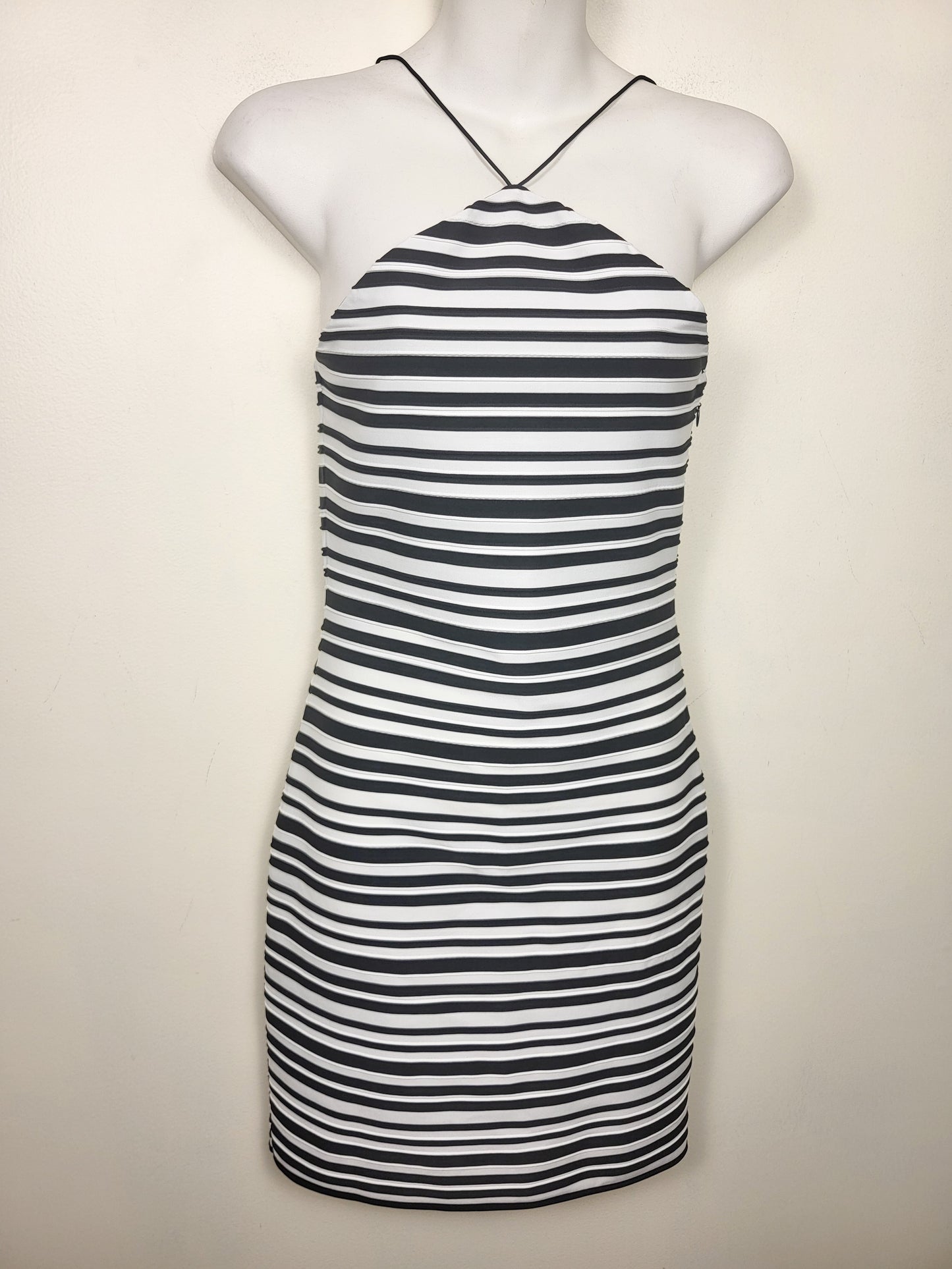 Topshop striped halter neck bodycon mini dress | Size 4