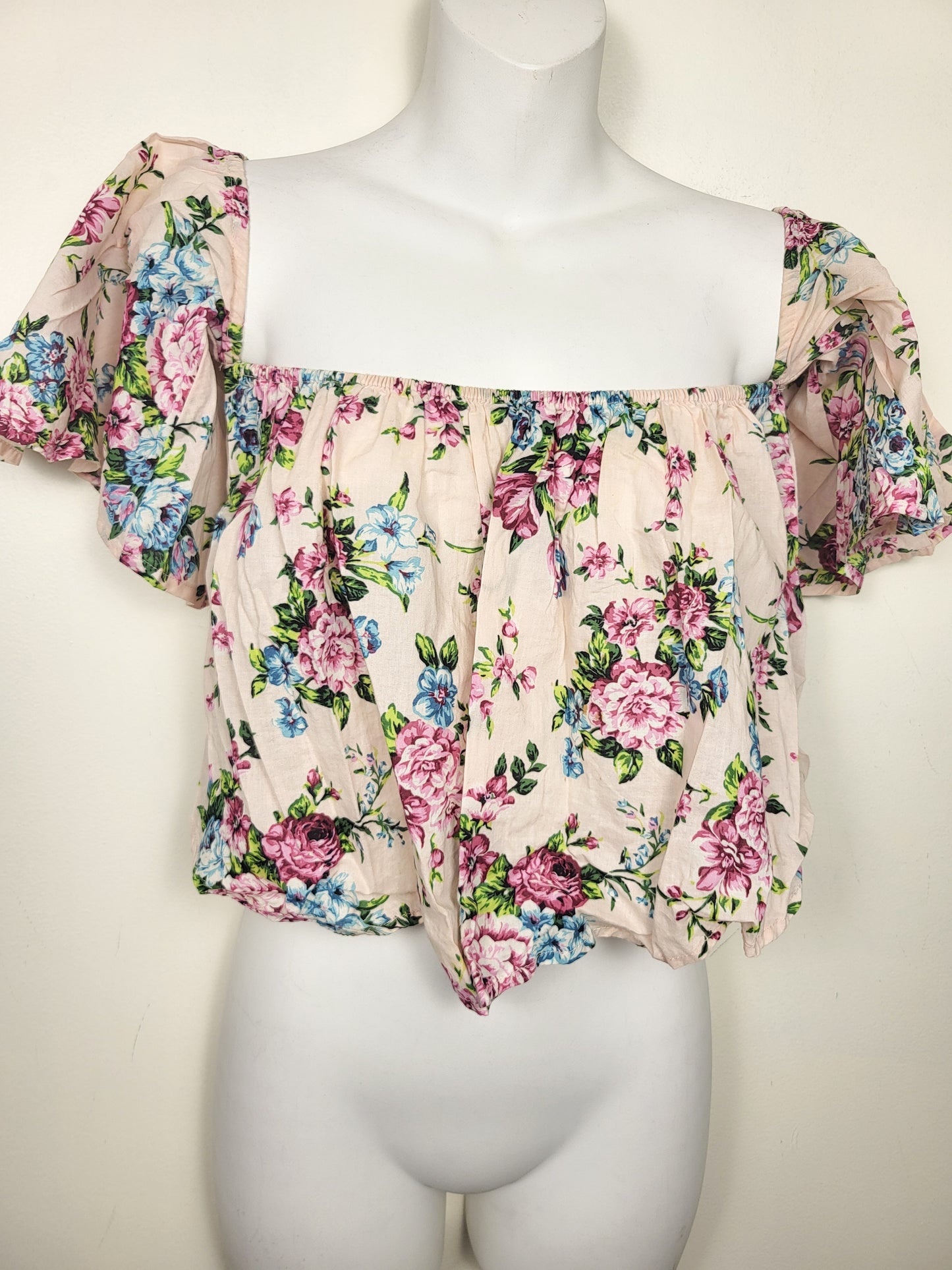 Bluenotes pink floral print "milkmaid" crop top | Size XS