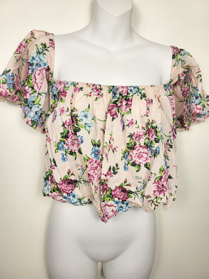 Bluenotes pink floral print "milkmaid" crop top | Size XS