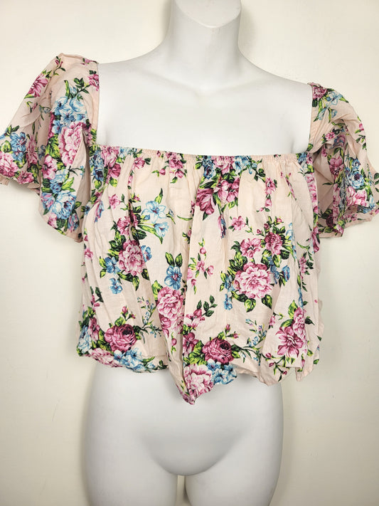 Bluenotes pink floral print "milkmaid" crop top | Size XS