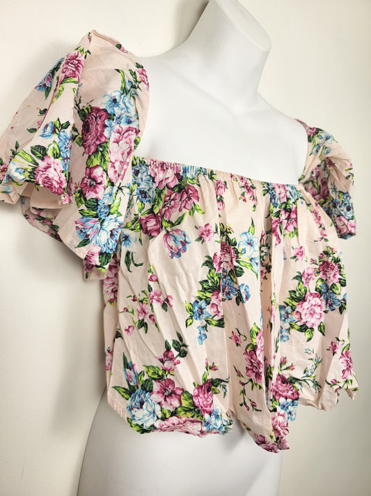 Bluenotes pink floral print "milkmaid" crop top | Size XS