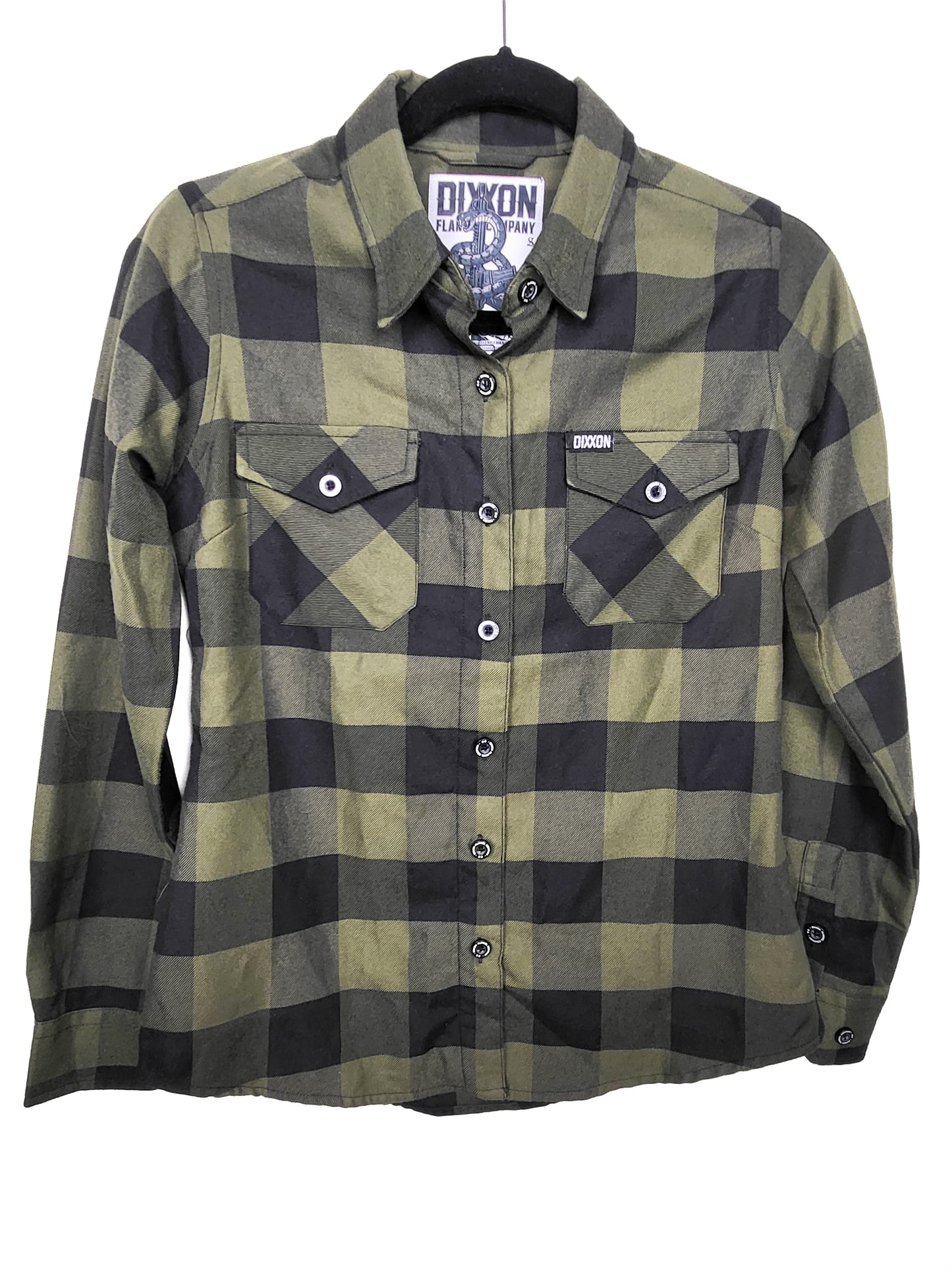 Dixxon olive green buffalo plaid flannel button down shirt | Ladies size small