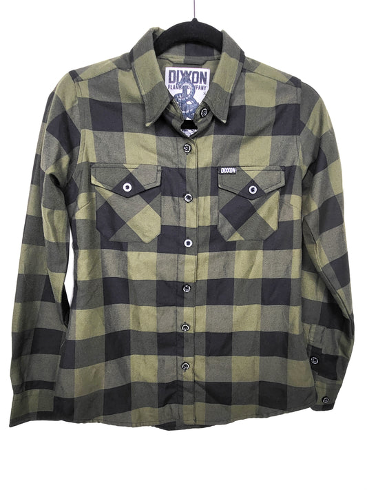 Dixxon olive green buffalo plaid flannel button down shirt | Ladies size small