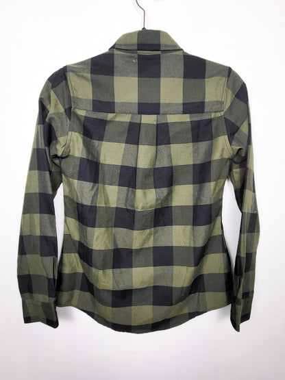 Dixxon olive green buffalo plaid flannel button down shirt | Ladies size small