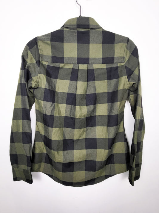 Dixxon olive green buffalo plaid flannel button down shirt | Ladies size small