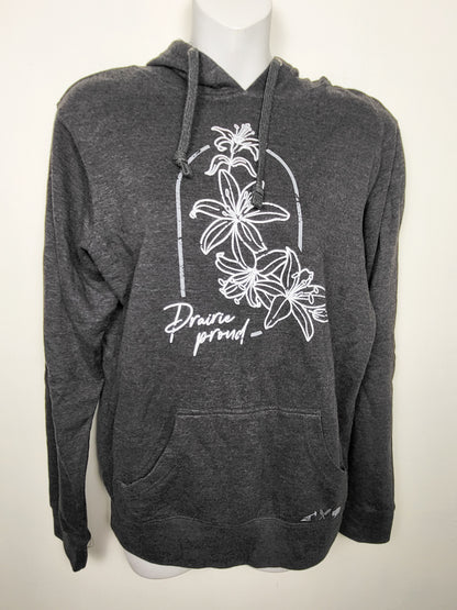 Prairie Proud charcoal fleecy lined hoodie with lilies | Size SMALL