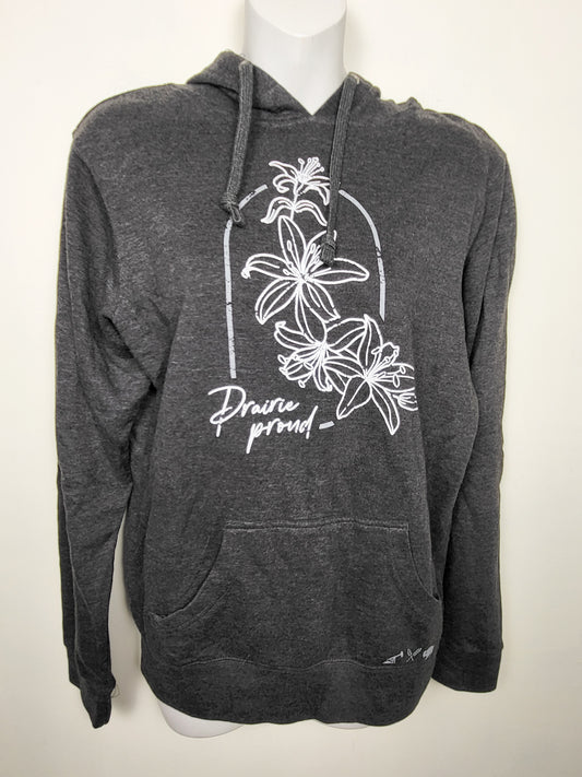Prairie Proud charcoal fleecy lined hoodie with lilies | Size SMALL