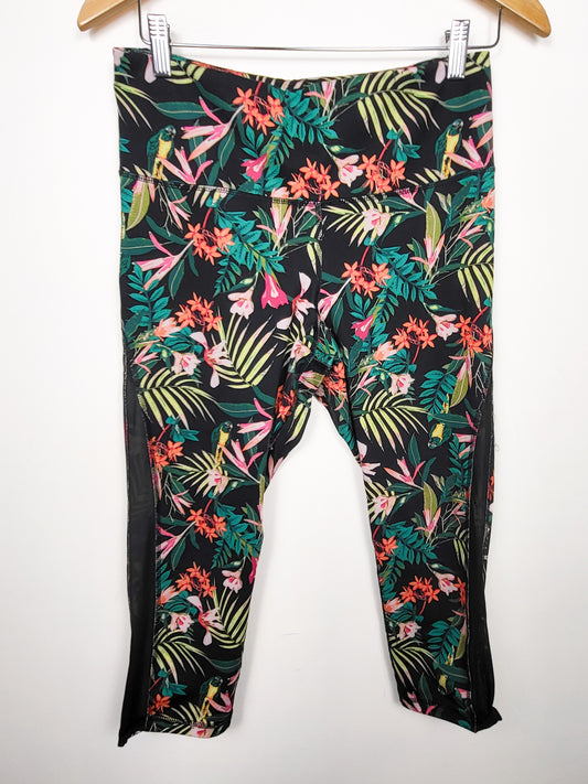 Old Navy black cropped tropical print leggings | Size LARGE