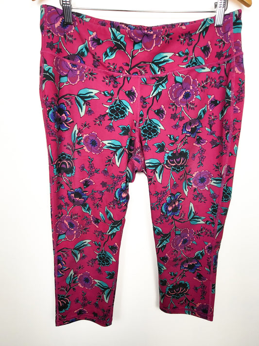 Old Navy dark pink floral print cropped active leggings | Size XL