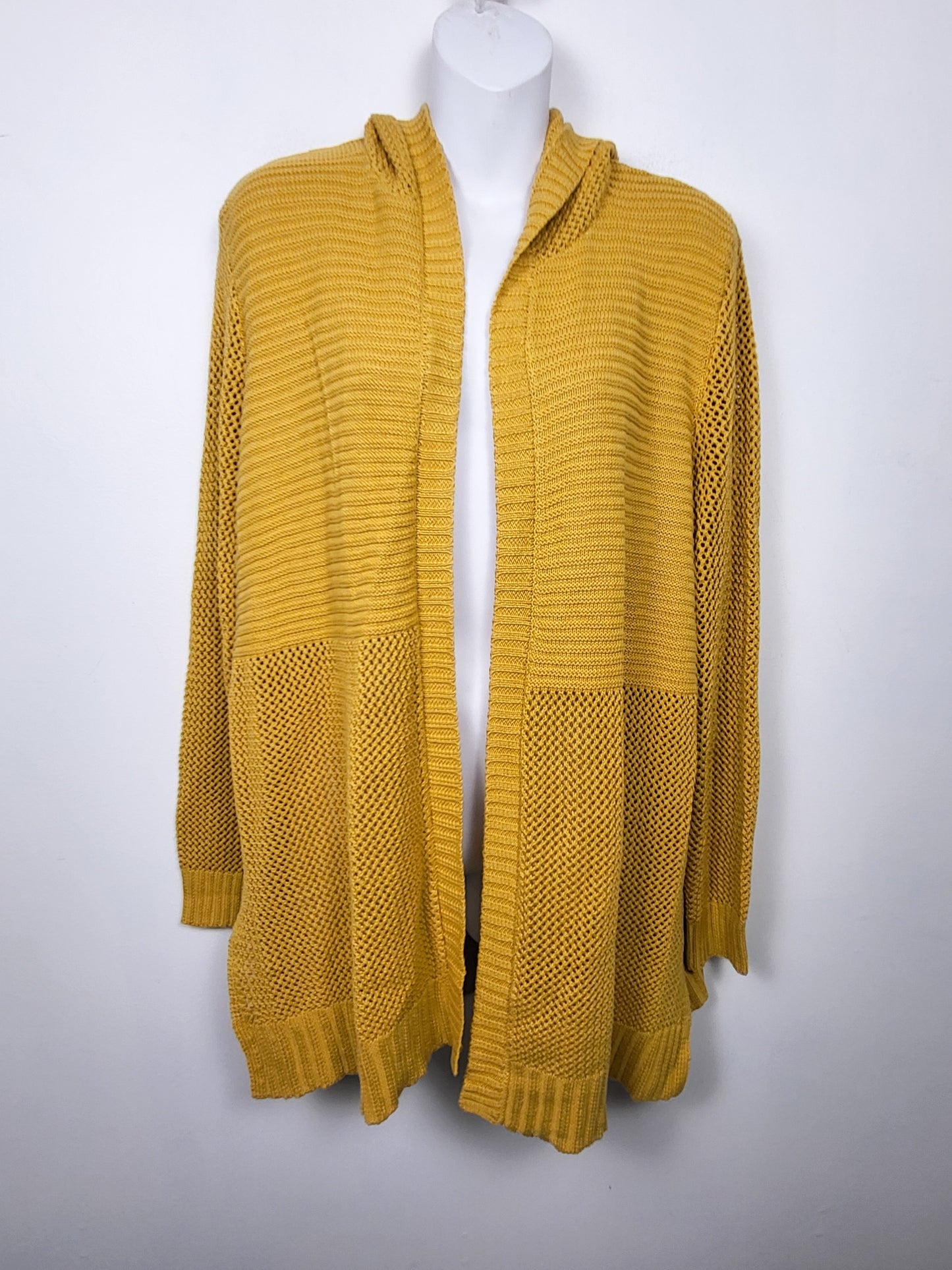 Marled golden yellow hooded open cardigan sweater | Size 1X